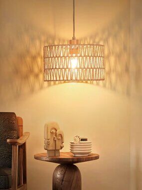 13'' Gold Plug in Pendant Light, Boho Dimmable Hanging Lamp with Rotary Dimmer